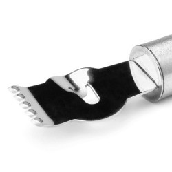 Stainless steel zester on a white background