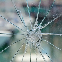 Broken window glass.