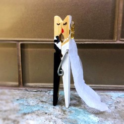 Bride and Groom Clothespin Decor - fun wedding decor piece
