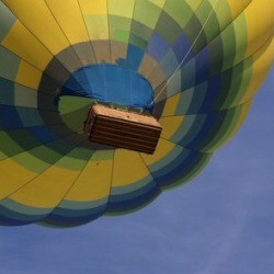 A colorful hot air balloon in the sky.