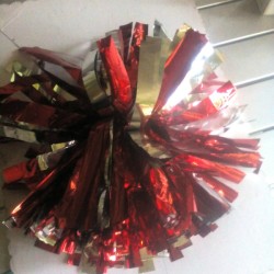 DIY Cheering Pom Poms - finished red and silver pom pom