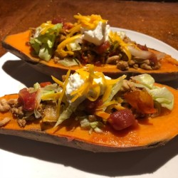 Taco Stuffed Sweet Potatoes with garnish