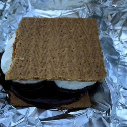 Foil unwrapped cooked S'more 
