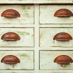 Vintage cabinet with six drawers.