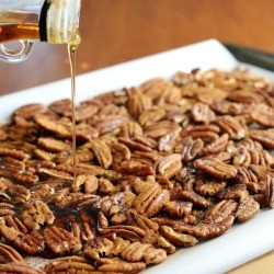 Spiced Pecans on a cookie sheet.