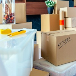 Boxes and supplies for a household move.