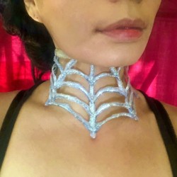 Spiderweb Necklace - closeup of woman wearing the necklace