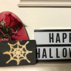 Salt Spider Web Painting - spiderweb card on the mantel