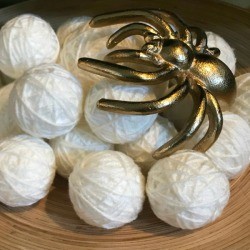 Yarn Ball Spider Egg Sacs - closeup of craft