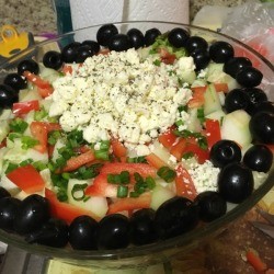 olives, green onions, and feta 
