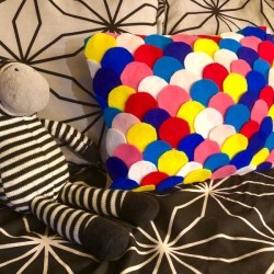Dragon Scale Pillow - colorful pillow on black and white bed set