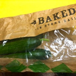 Cucumbers stored in a bread bag.