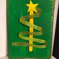 Christmas Tree Ribbon Card - finished card standing against the wall