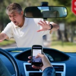 driver texting about to hit pedestrian