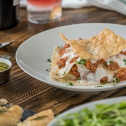 Mexican lasagna on a plate.