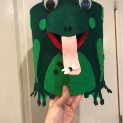 Ice Cream Bucket Frog Totem - hand holding the finished totem piece