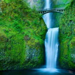 Beautiful Multnomah Falls, located on the Oregon side of the Columbia River Gorge.