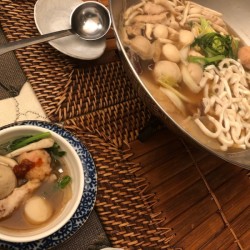 Mongolian Hot Pot with bowl of cooked foods