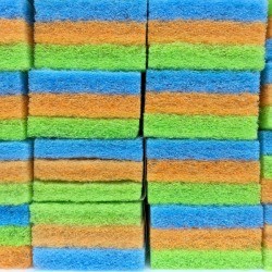 A stack of colorful sponges.