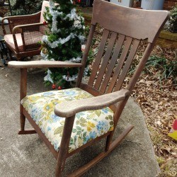 Value of a Murphy Rocking Chair - dark wood rocking chair with floral cushion