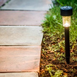 A solar patio light outside.