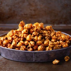 A batch of baked caramel popcorn.