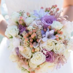 A wedding bouquet of beautiful flowers.