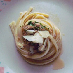 Easy Salmon Fettuccini on plate