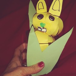 Paper Easter Bunny - bunny sitting in a votive cup with leaves attached to the candle holder
