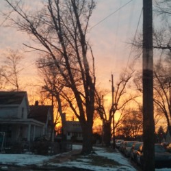 A street at sunset in Peoria, IL.