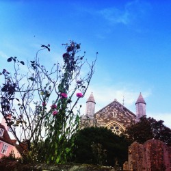 A beautiful church in the distance.