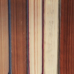 A collection of encyclopedias with the page side showing.