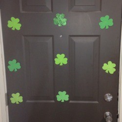 Foam Shamrock Decor Ideas - shamrocks stuck to the front door