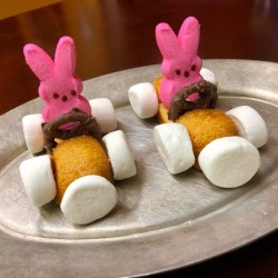 Peeps Racers - two race car bunnies