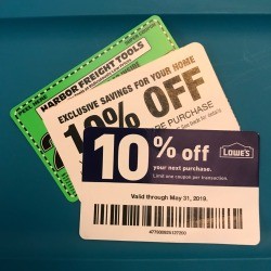 Coupons for different home improvement stores.